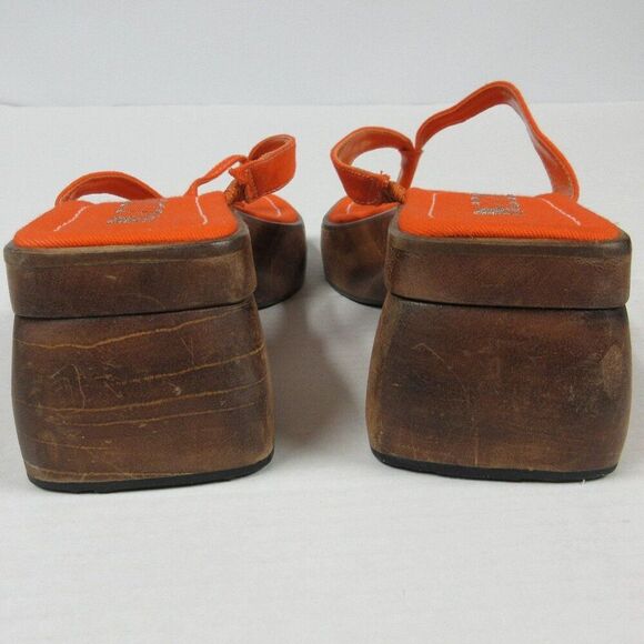 PAZZO Chunky Wood Platform Y2K Slide Sandals Sz 7 Orange Fabric Shoes VINTAGE 90 - Picture 7 of 14